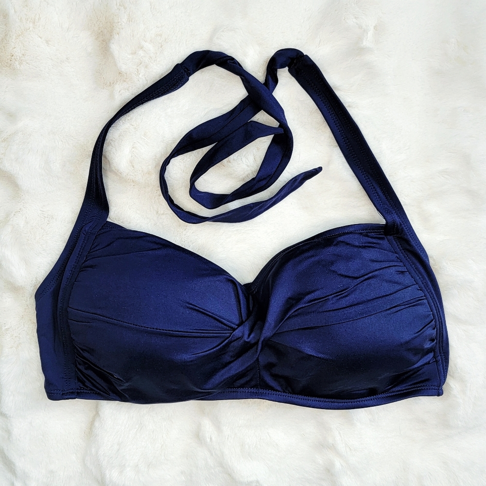 🕊️ Kona Sol Navy Twist Bikini Top - Ties at Neck & Back Size D/DD